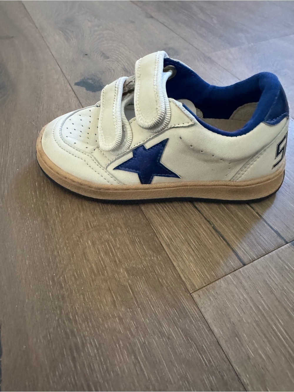 Golden Goose Kids White and Blue Star Velcro Sneakers
